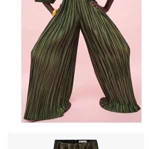 Zara Pleated Green Wide-Leg Jumpsuit and top